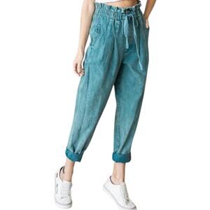 Oli & Hali Mineral Washed High Waist Tie Front Pants Paperbag Trousers Tapered M